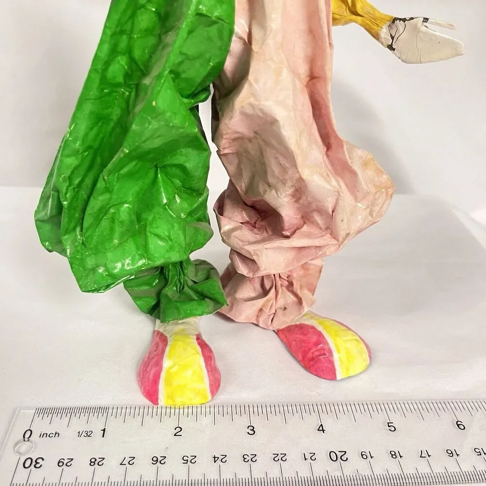 Lot Of 2 Vintage Hand Made Paper Mache Clowns Folk Art Mexico Beautiful EUC